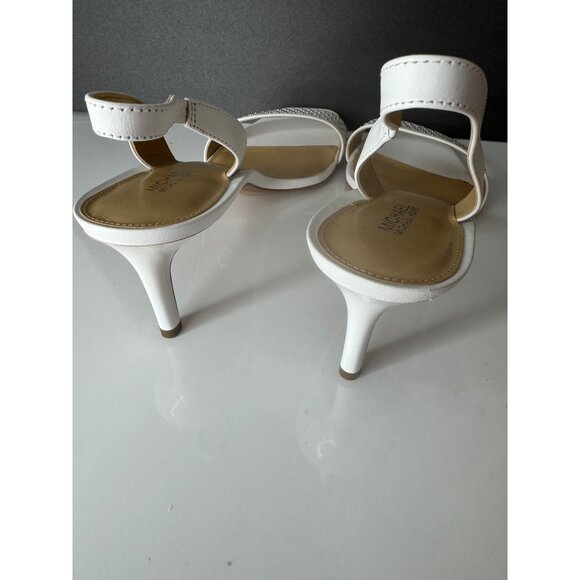 NIB MICHAEL Michael Kors Mila Leather Sandals Heels Size 10 Optic White - Picture 5 of 6